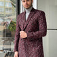 Denver Claret Red Patterned Double Breasted Slim Fit Coat