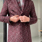 Denver Claret Red Patterned Double Breasted Slim Fit Coat