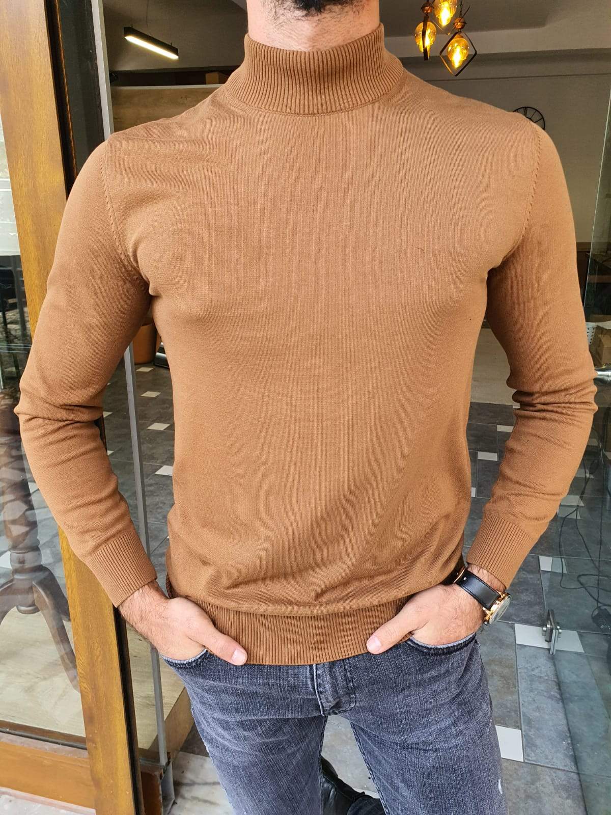 Aachen Brown Slim Fit Sweater