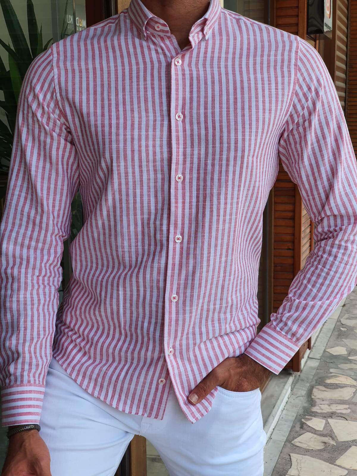 Guarda Red Striped Slim Fit Shirt