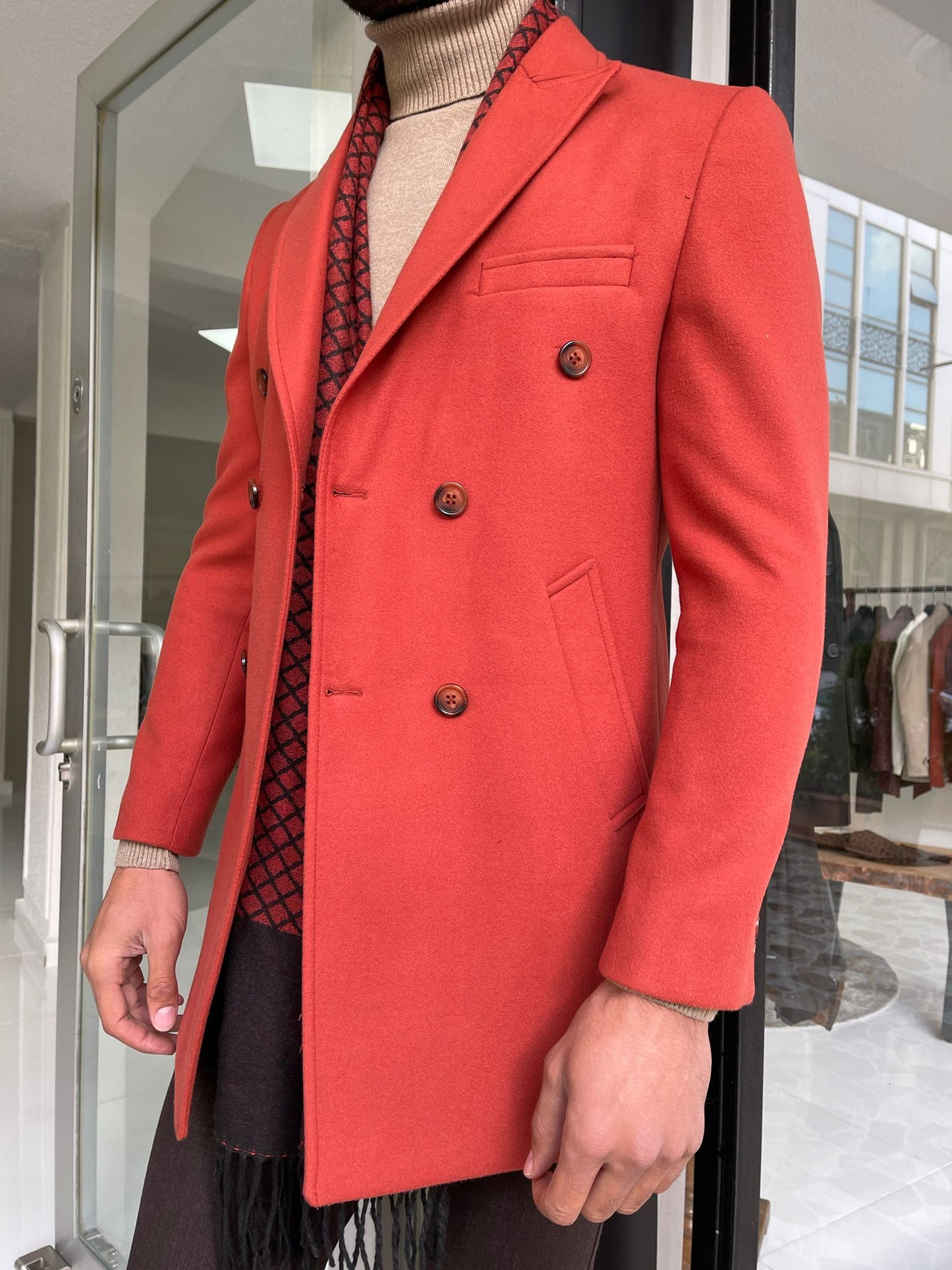 Denver Tile Double Breasted Slim Fit Coat