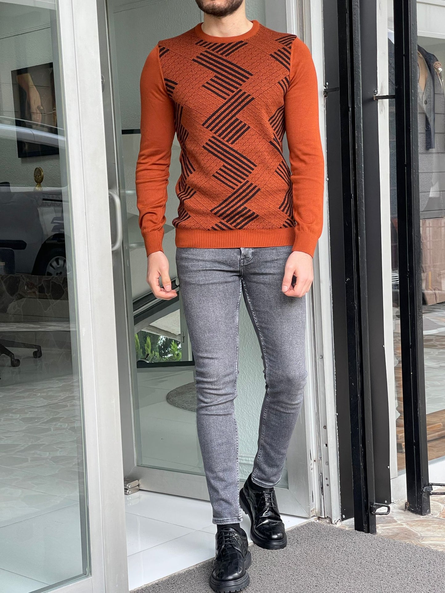 Tucson Tile Patterned Slim Fit Sweater