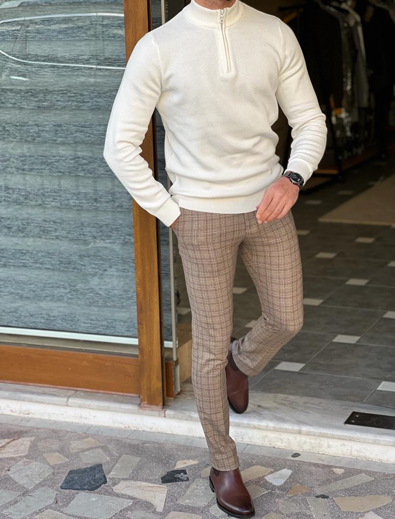 Olena White Slim Fit Knitwear