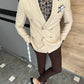 Nyon Beige Double Breasted Slim Fit Blazer