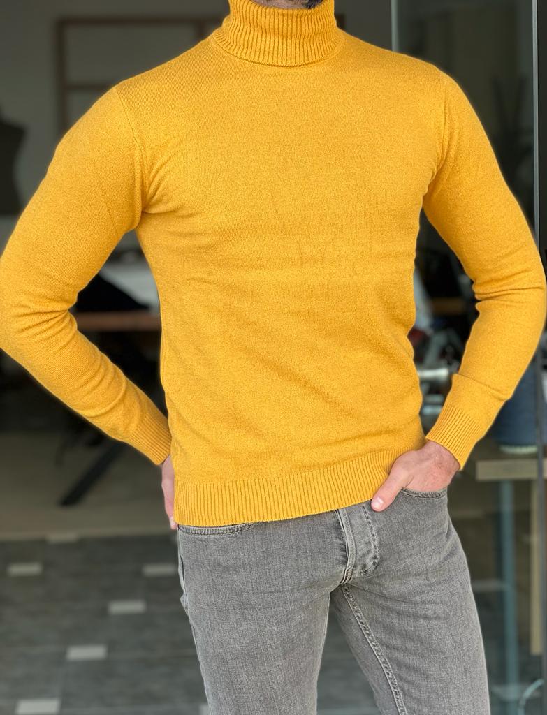 Tayler Yellow Slim Fit Turtleneck Sweater