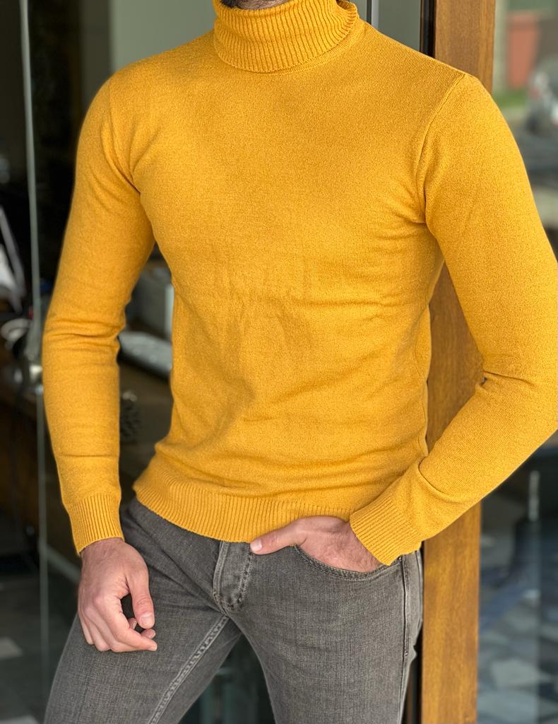 Tayler Yellow Slim Fit Turtleneck Sweater