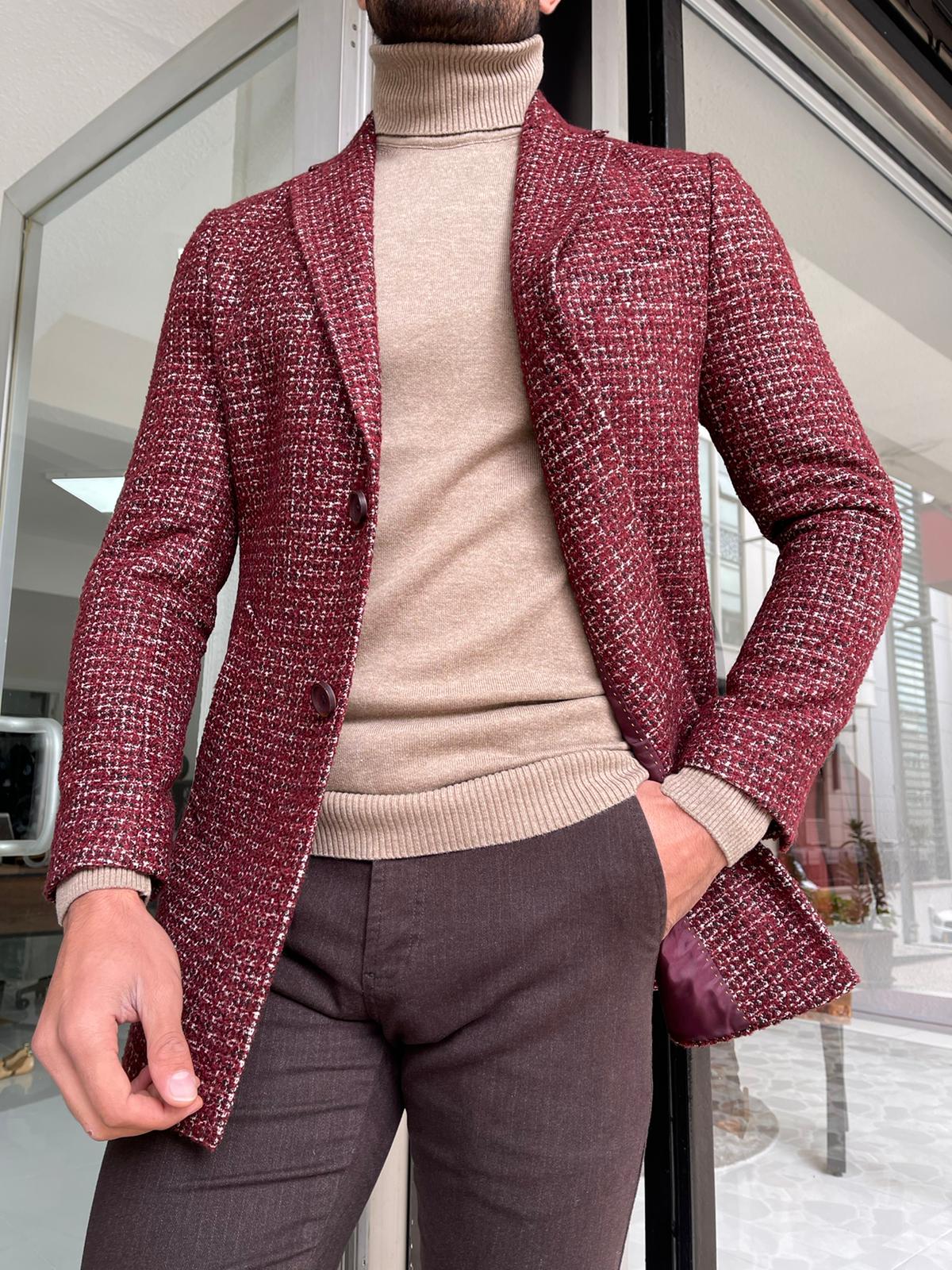 Hamilton Claret Red Patterned Slim Fit Coat