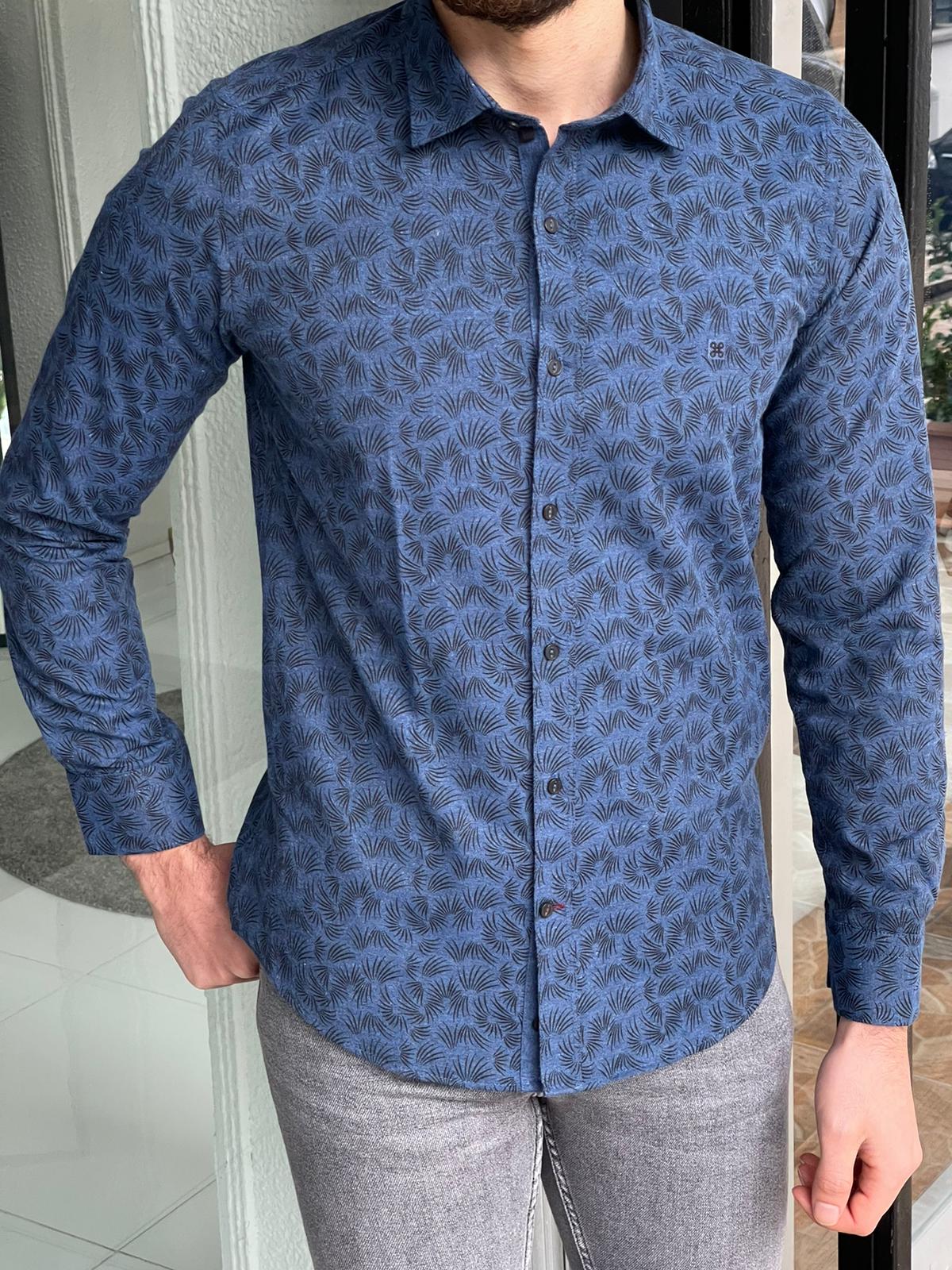 Darwin Indigo Patterned Slim Fit Shirt