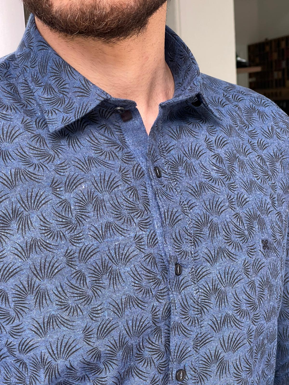 Darwin Indigo Patterned Slim Fit Shirt