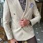 Nyon Beige Double Breasted Slim Fit Blazer