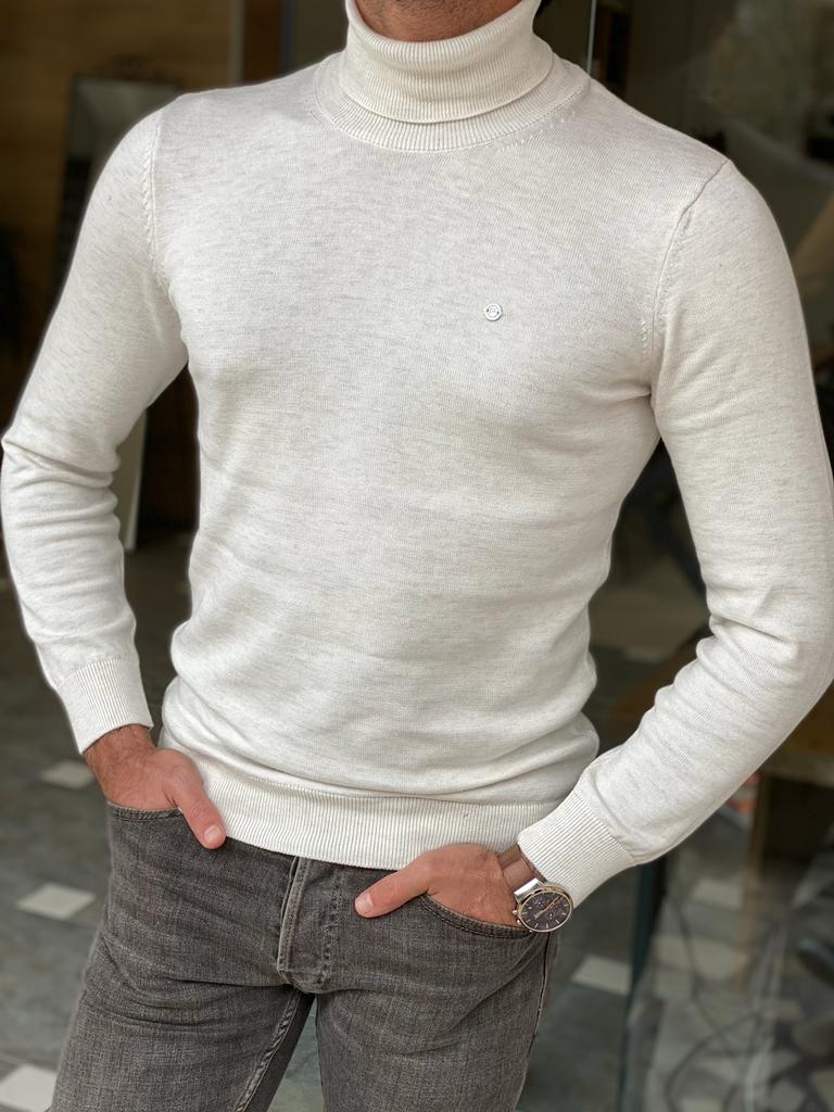 Detroit White Turtleneck Sweater