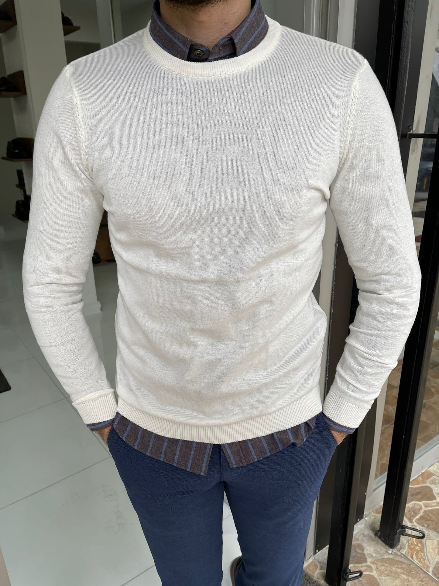 Jake Ecru Slim Fit Sweater