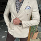 Nyon Beige Double Breasted Slim Fit Blazer