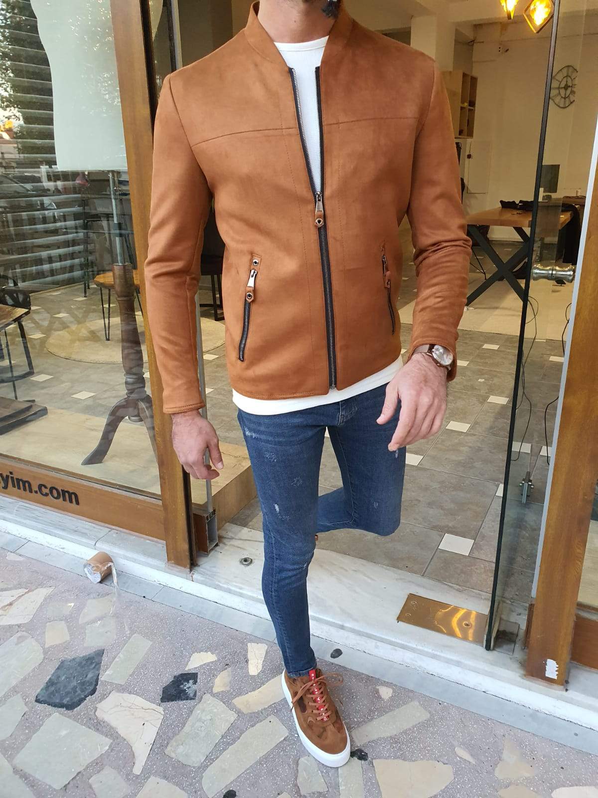 Trier Suede Brown Slim Fit Coat