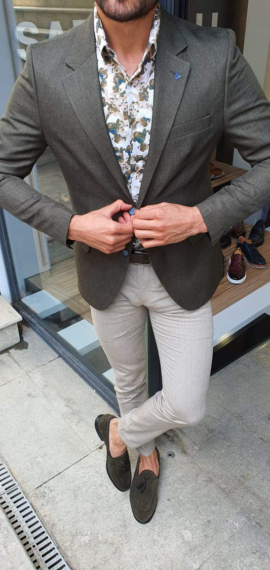 Galla Khaki Slim Fit Blazer