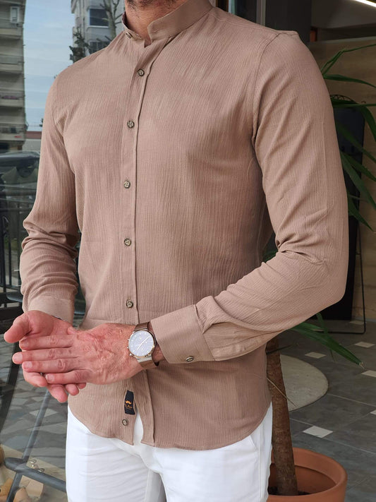 Varese Beige Patterned Slim Fit Shirt