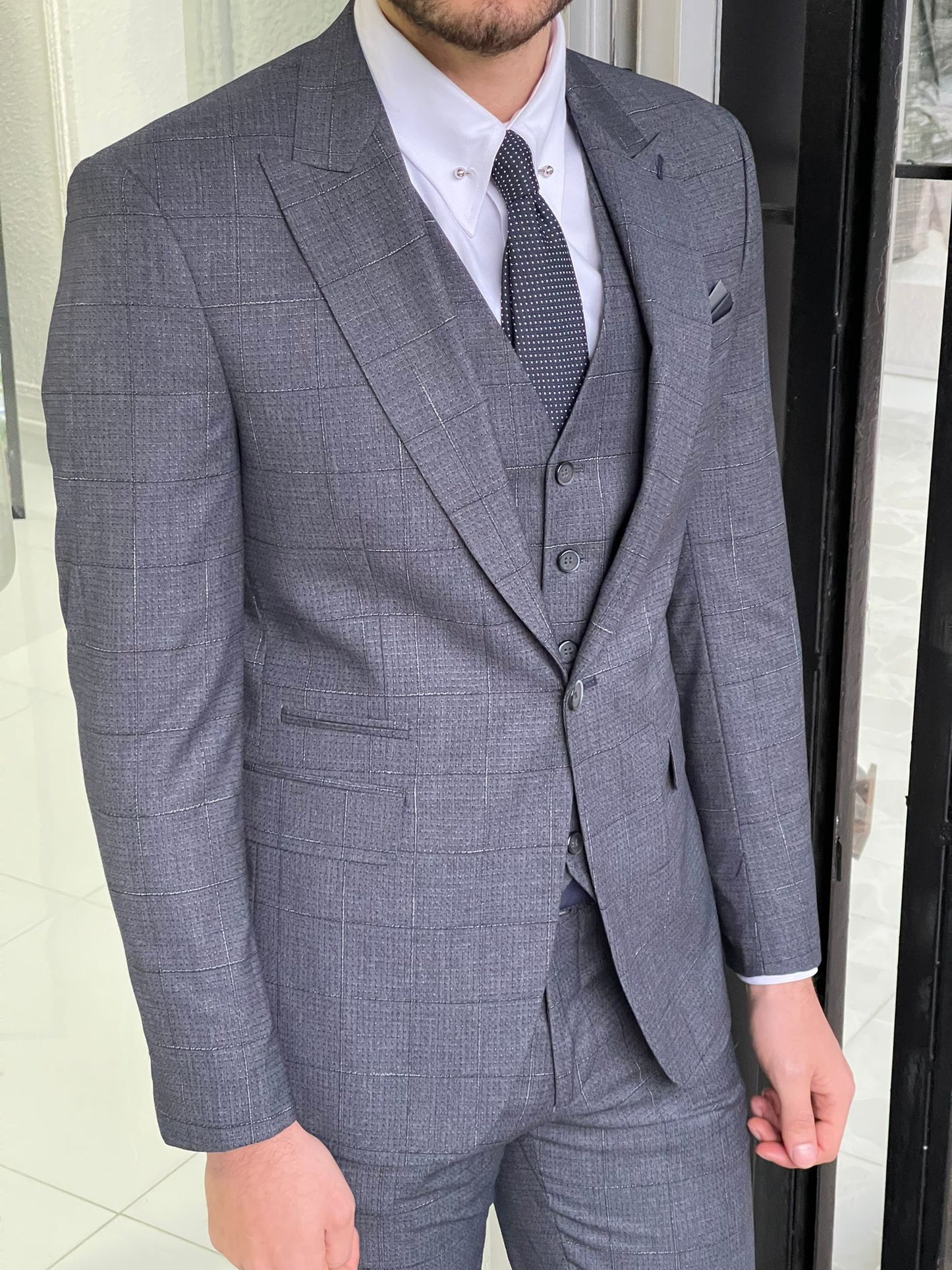 Carrara Anthracite Plaid Slim Fit Suit