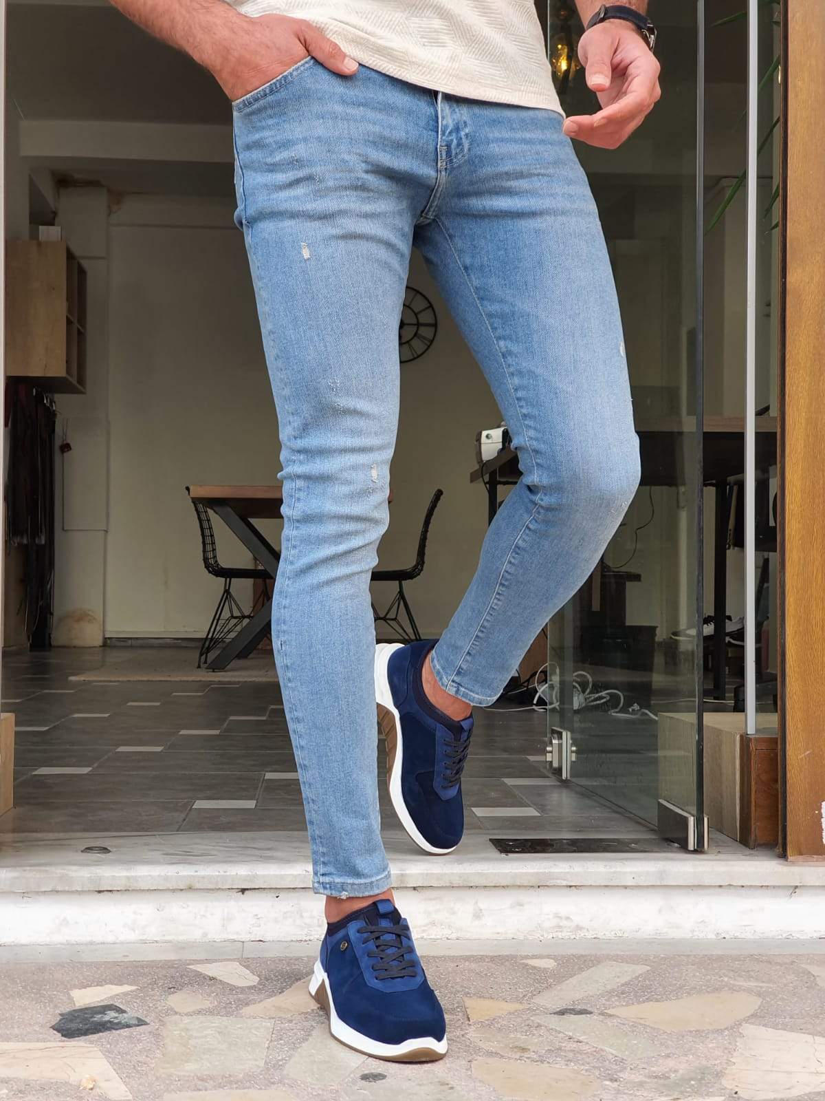 Elmore Blue Ripped Slim Fit Jeans