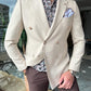 Nyon Beige Double Breasted Slim Fit Blazer
