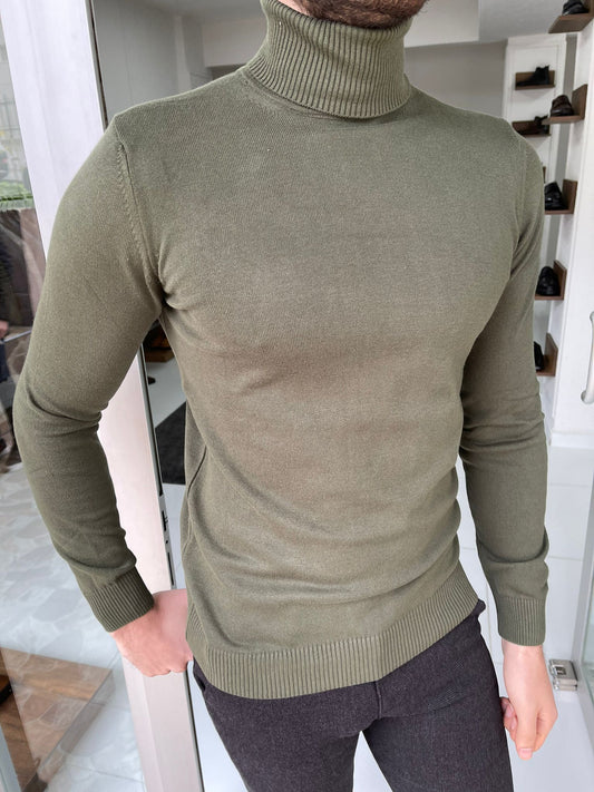 Hamilton Khaki Slim Fit Turtleneck Sweater