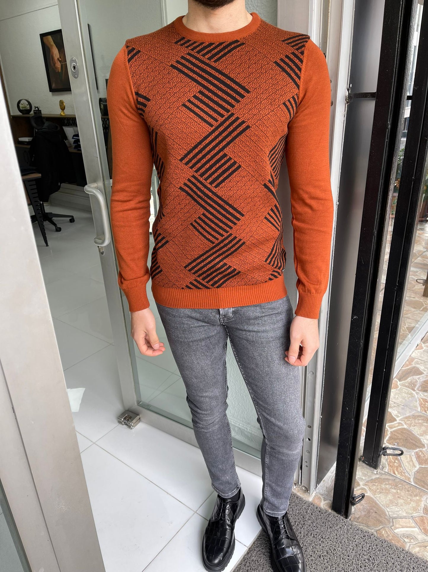 Tucson Tile Patterned Slim Fit Sweater