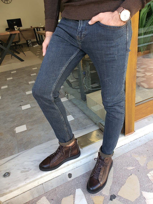 Zurich Dark Blue Slim Fit Ripped Jeans