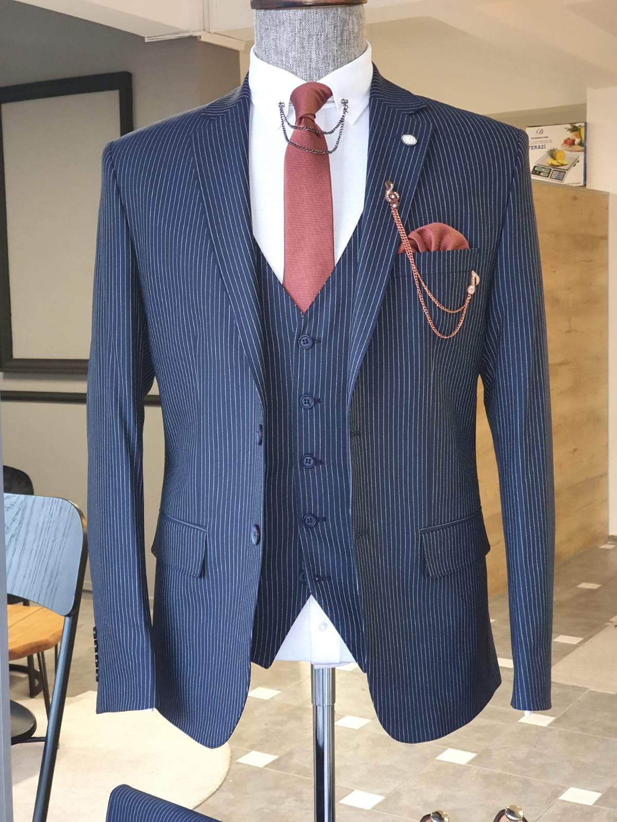 Varese Navy Blue Striped Slim Fit Suit