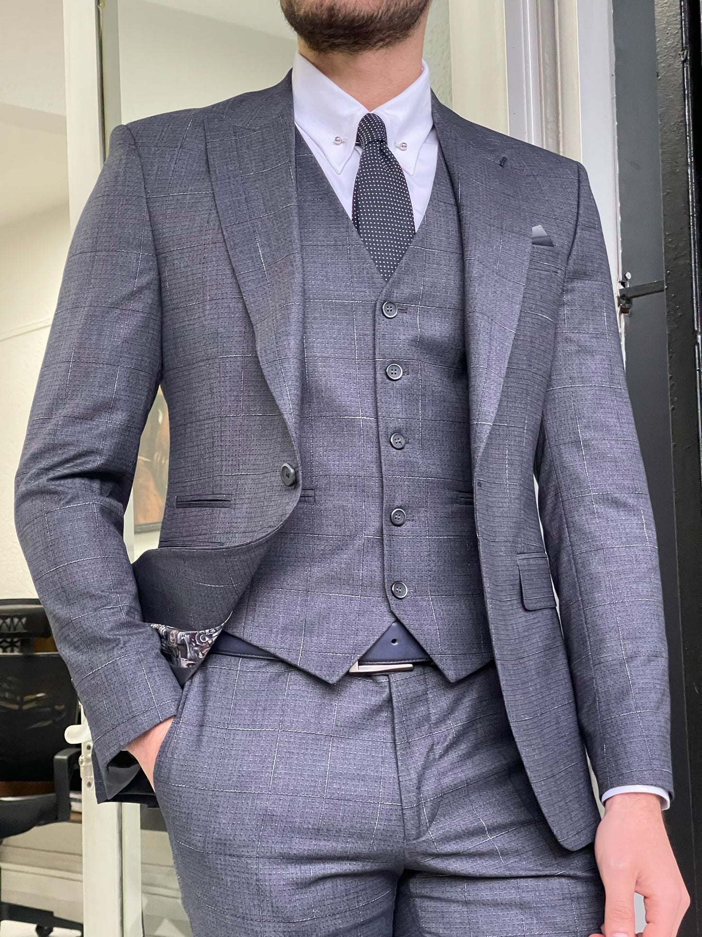 Carrara Anthracite Plaid Slim Fit Suit