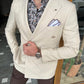 Nyon Beige Double Breasted Slim Fit Blazer
