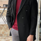 Denver Black Double Breasted Slim Fit Coat