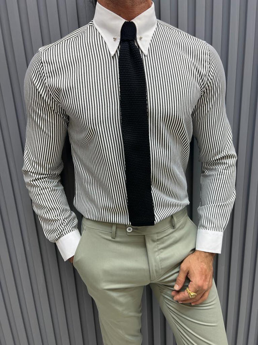 Ned Gray Striped Slim Fit Shirt