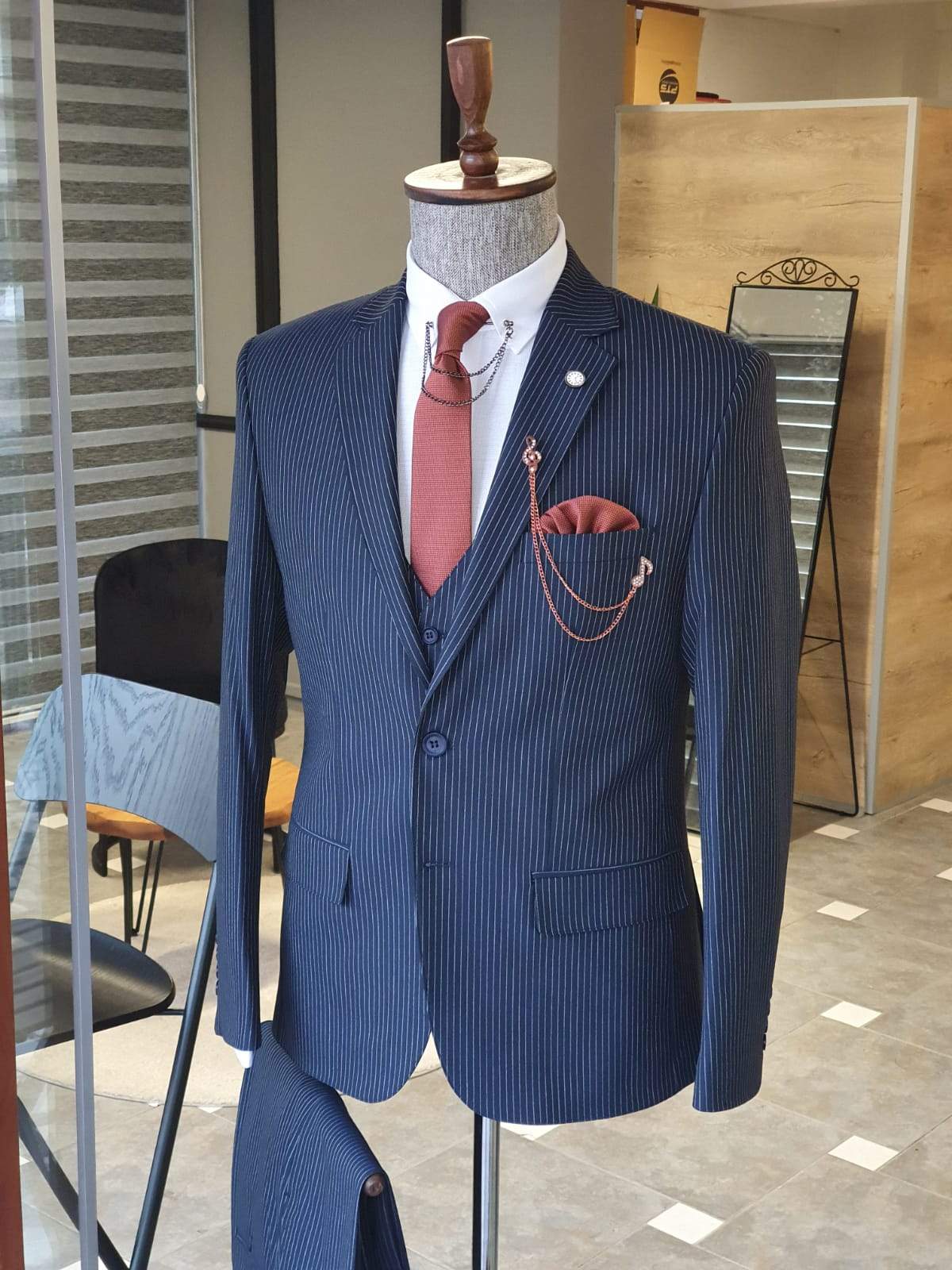 Varese Navy Blue Striped Slim Fit Suit