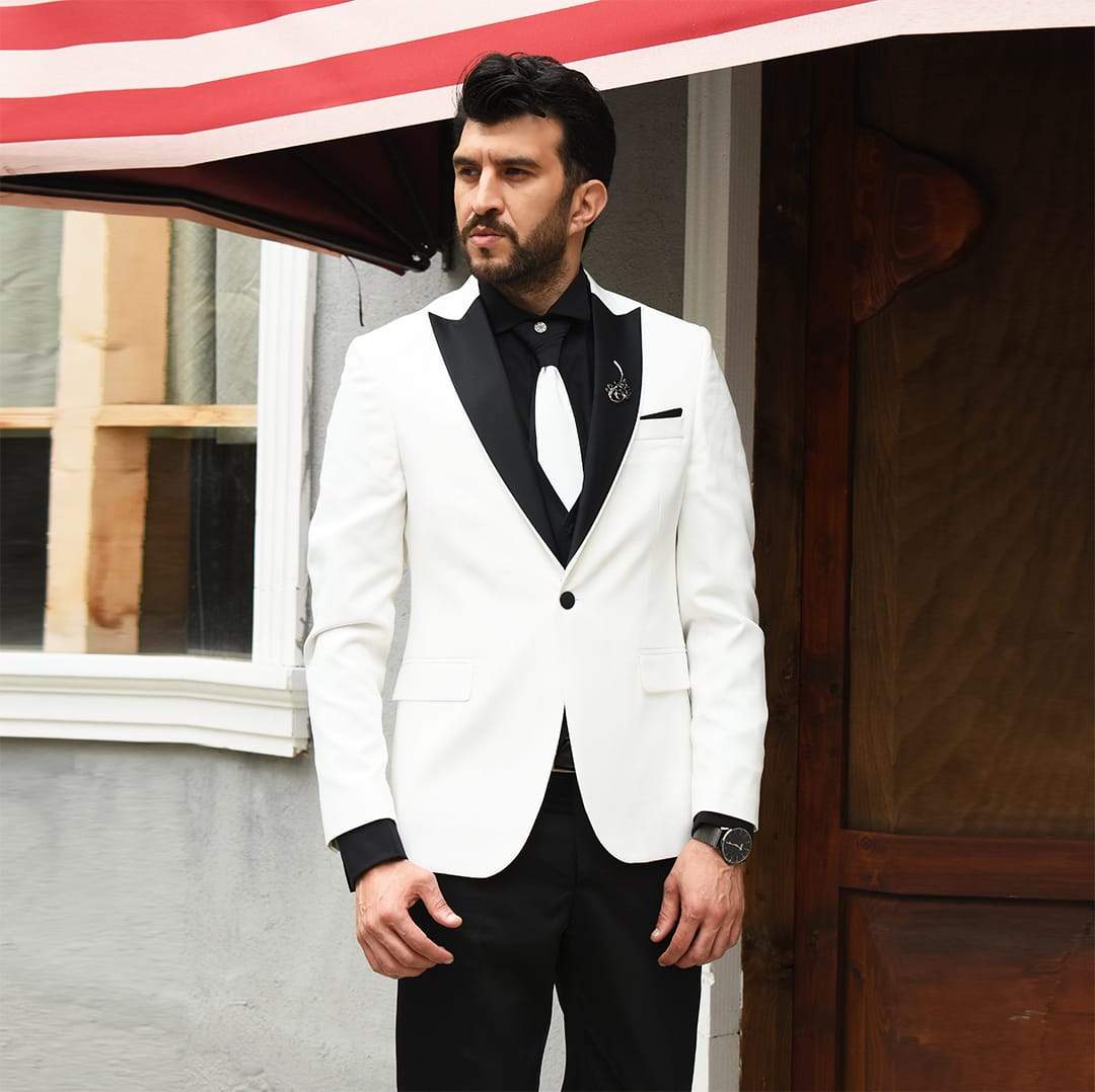 Marna Ecru Slim Fit Tuxedo Suit