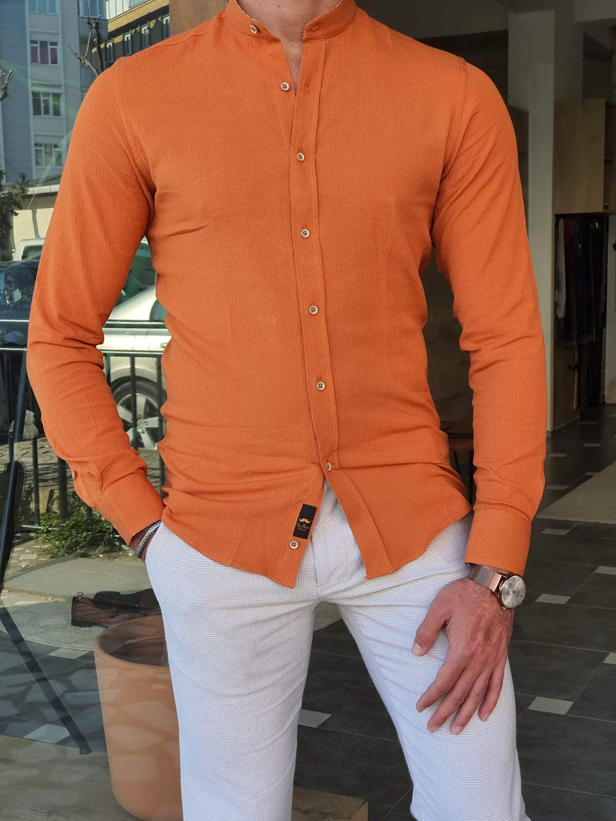 Varese Orange Patterned Slim Fit Shirt