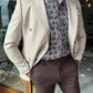 Nyon Beige Double Breasted Slim Fit Blazer