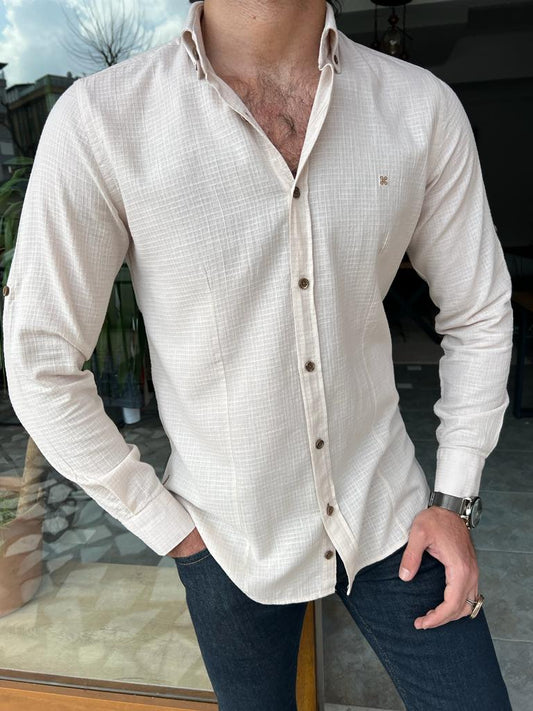 Elvir Beige Slim Fit Shirt