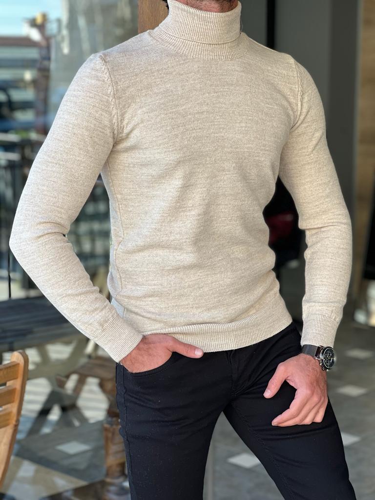 Birmingham Beige Slim Fit Turtleneck Sweater