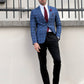 Messina Navy Blue Plaid Slim Fit Blazer