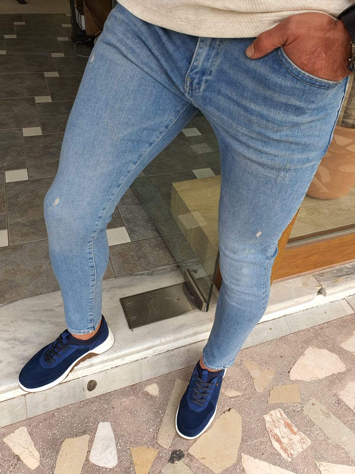 Elmore Blue Ripped Slim Fit Jeans