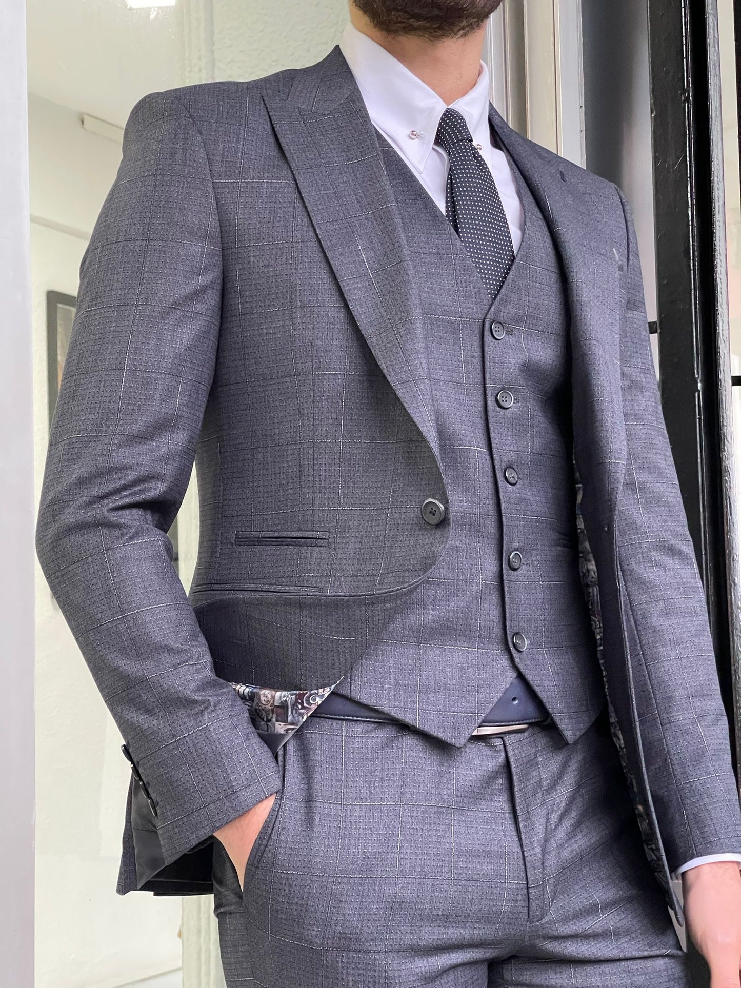 Carrara Anthracite Plaid Slim Fit Suit