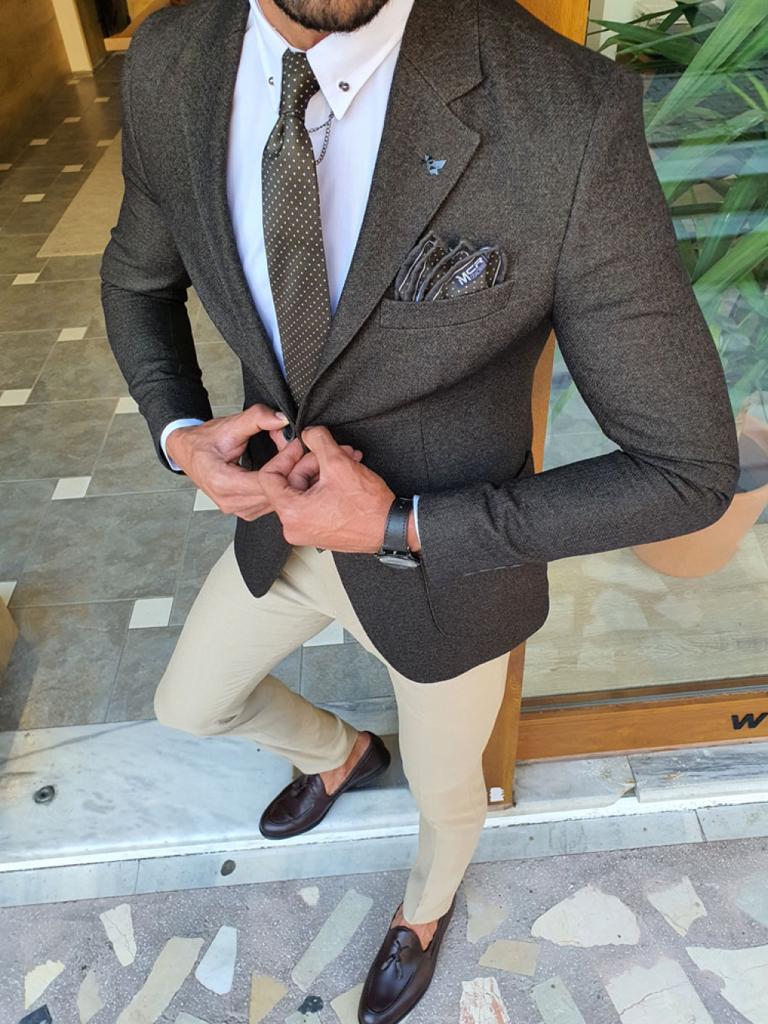 Genoa Khaki Slim Fit Blazer