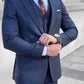 Logan Navy Blue Plaid Slim Fit Business Suit