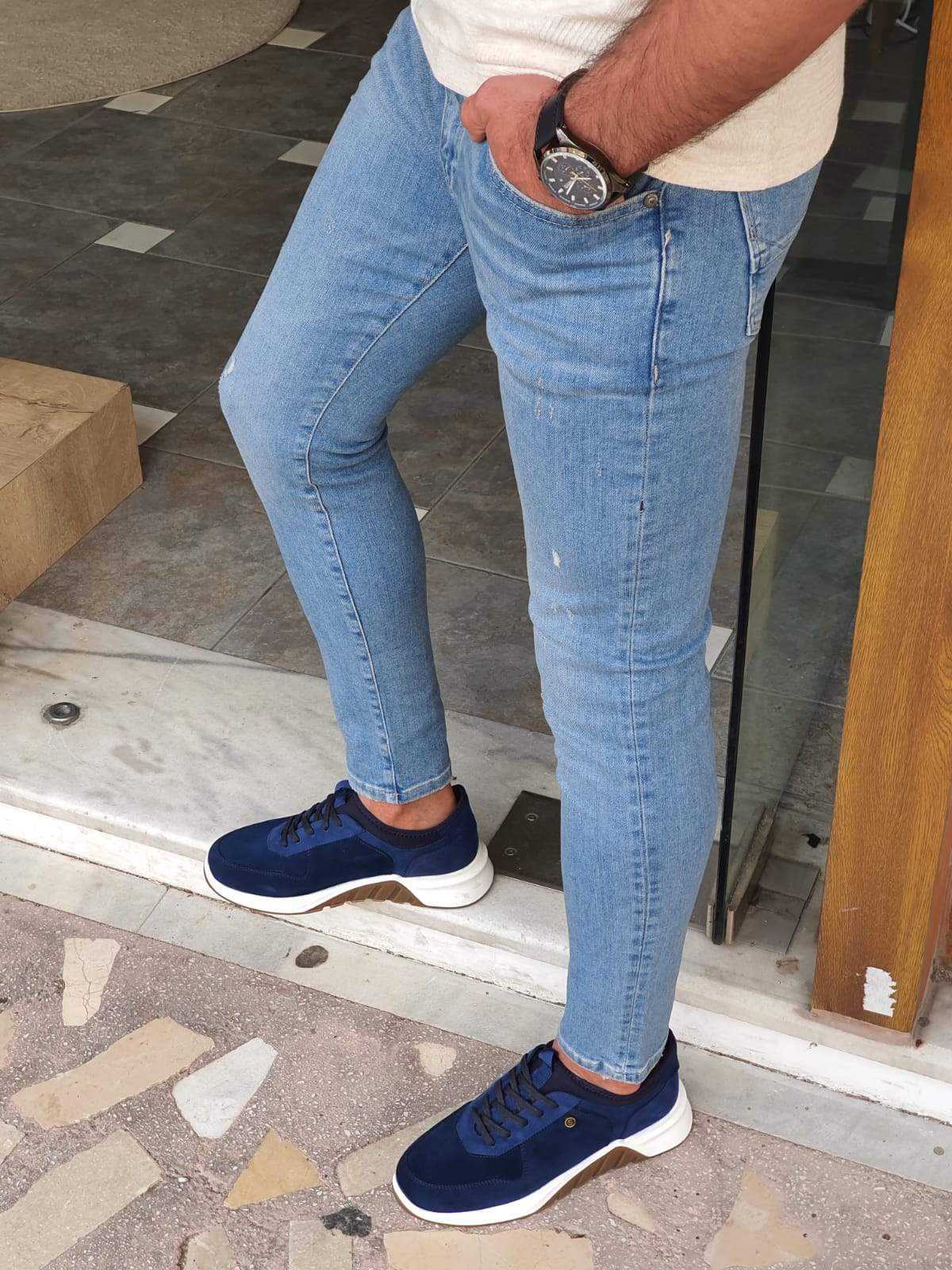 Elmore Blue Ripped Slim Fit Jeans