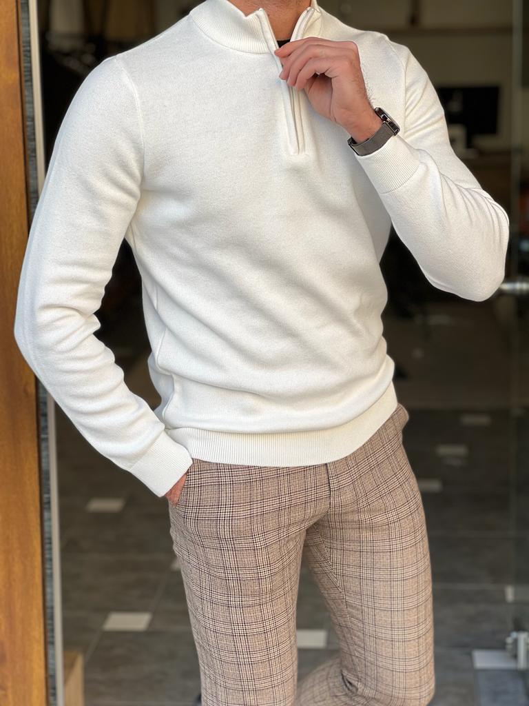 Olena White Slim Fit Knitwear