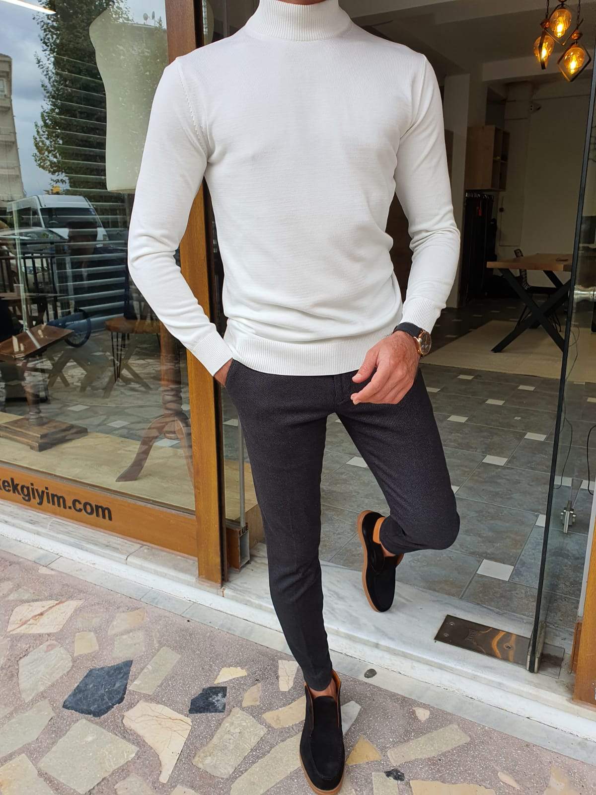 Aachen White Slim Fit Sweater