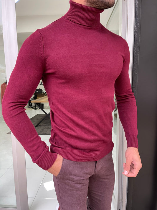 Hamilton Claret Red Slim Fit Turtleneck Sweater