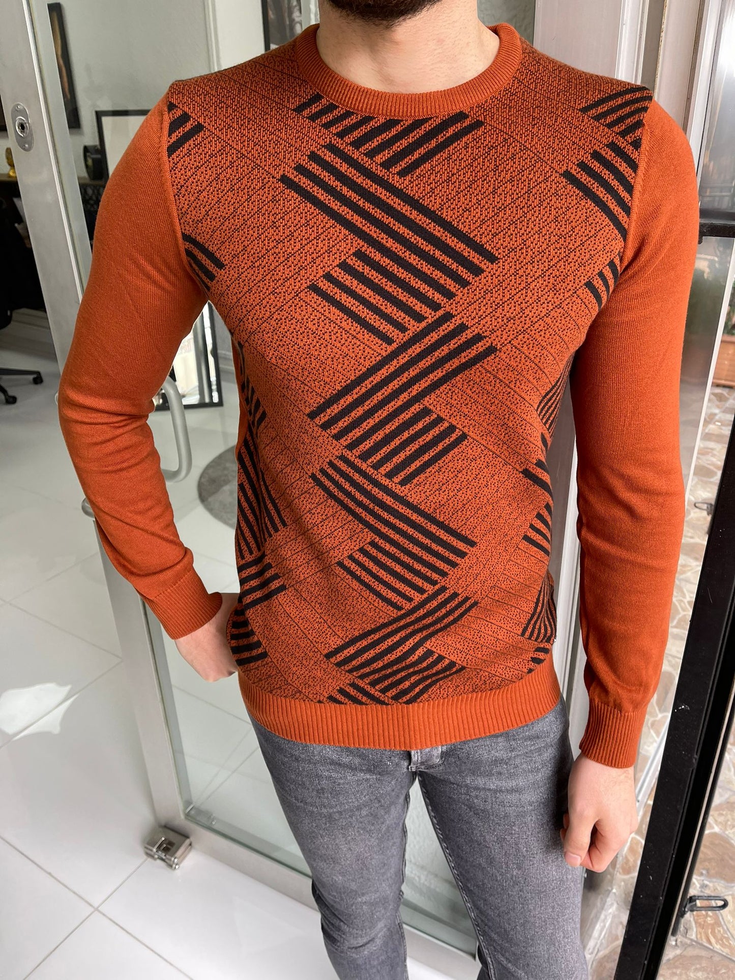 Tucson Tile Patterned Slim Fit Sweater