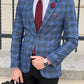 Messina Navy Blue Plaid Slim Fit Blazer