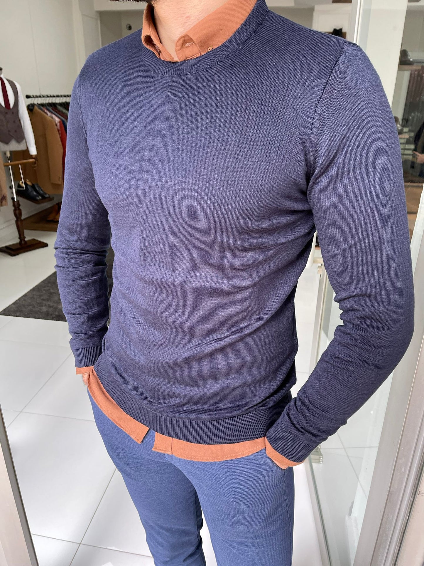 Jake Navy Blue Slim Fit Sweater