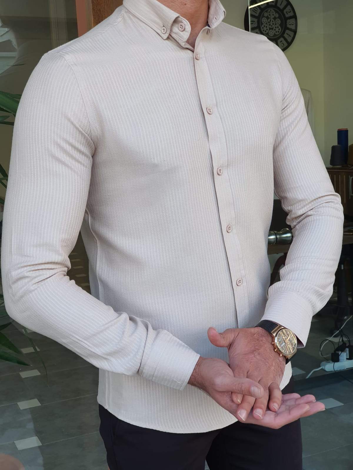 Galla Beige Striped Shirt